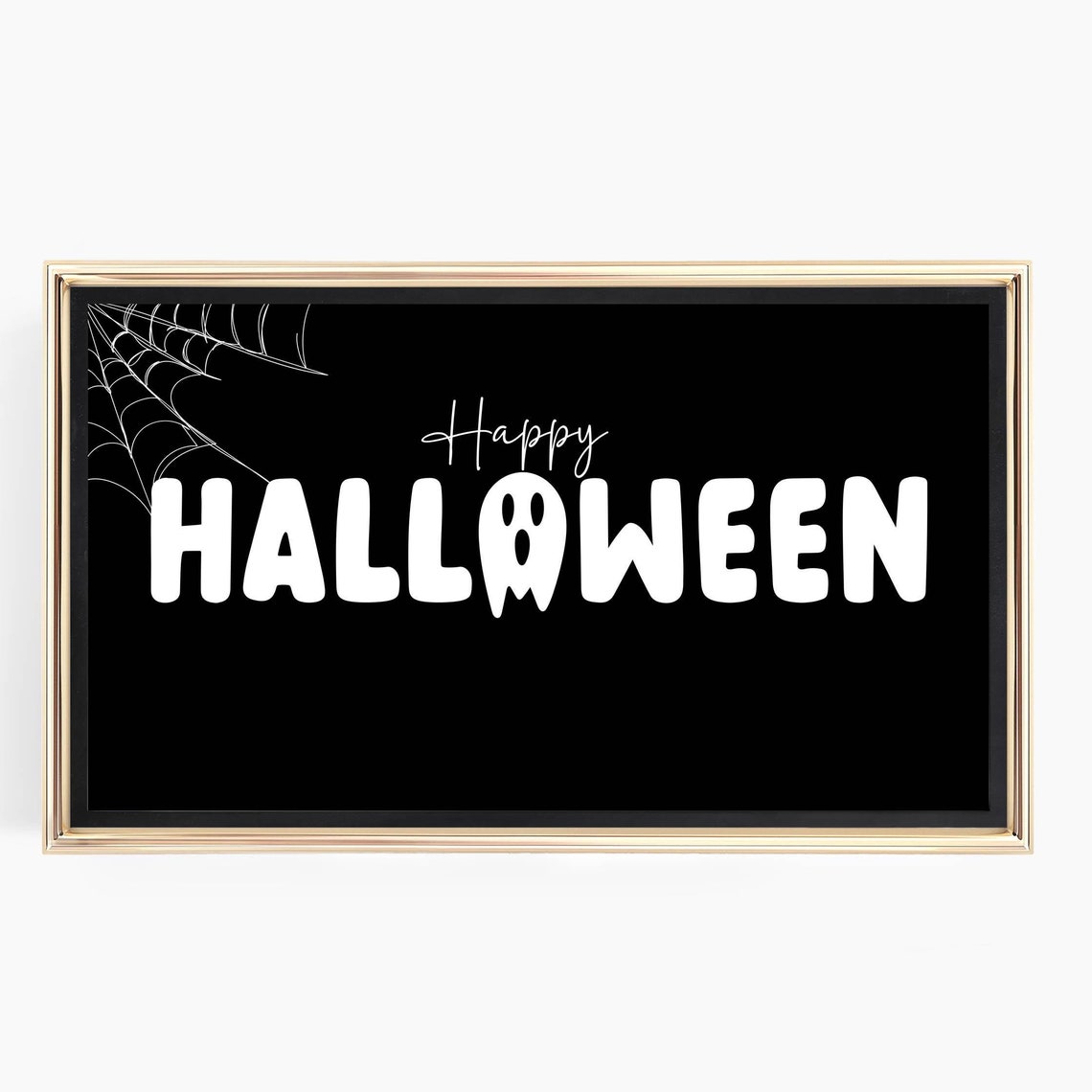 Happy Halloween Spooky Lettering With Ghost And Spiderweb Poster