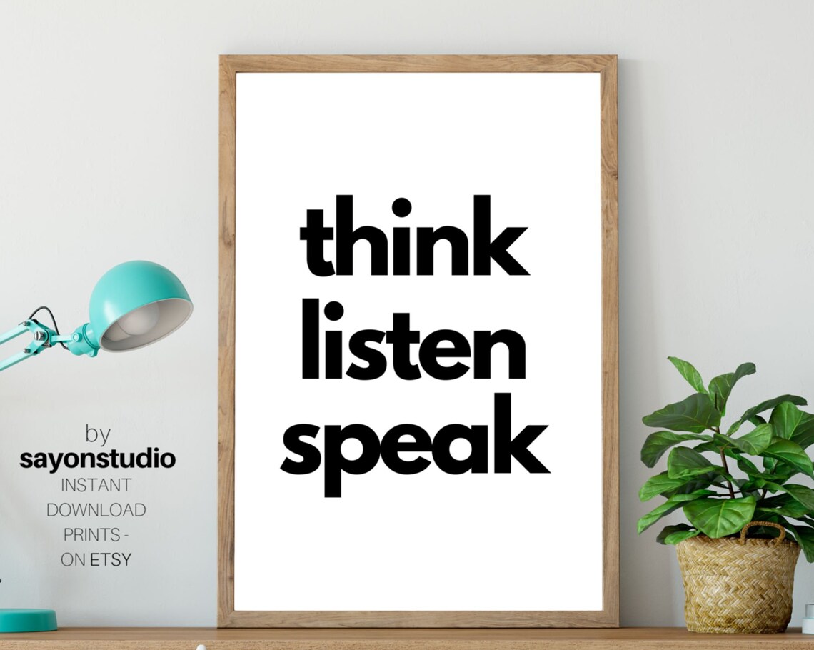 Think Listen Speak Minimalist Black Typography Classroom Wall Art Poster - Image 3