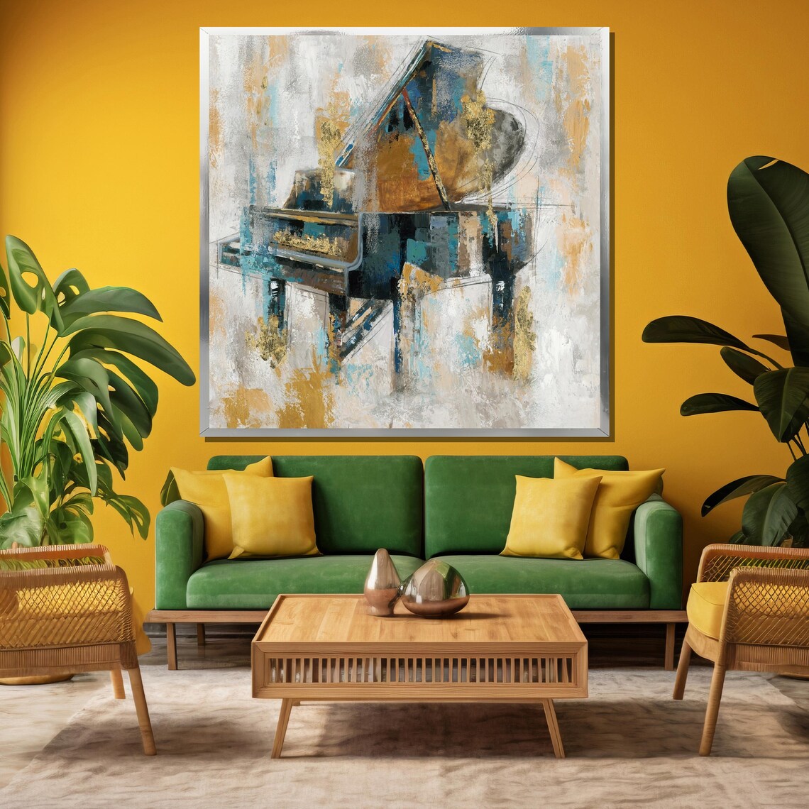 Abstract Gold and Blue Grand Piano Modern Brushstroke Art Poster - Image 3