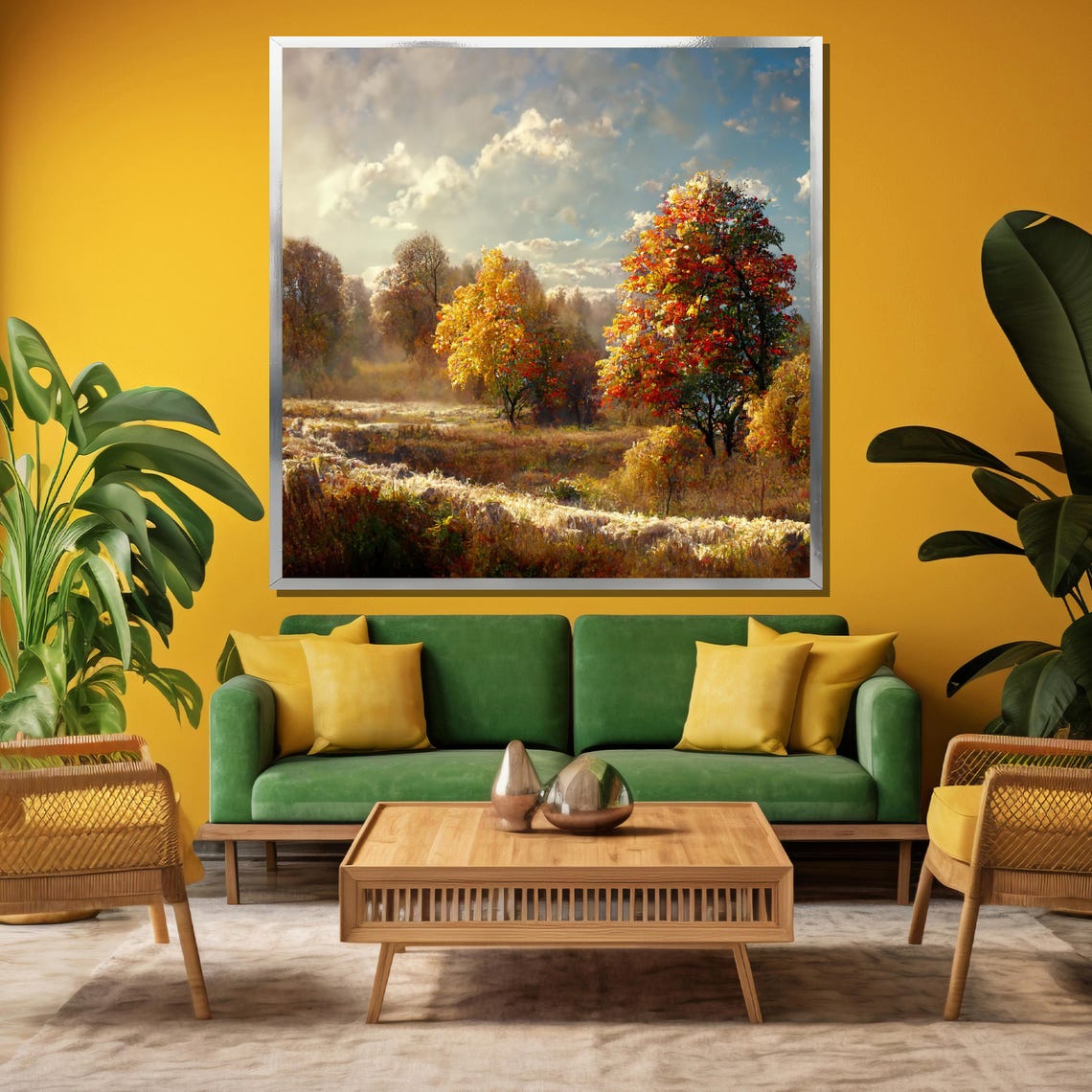 Golden Autumn Forest Meadow Sunlight Serene Landscape Poster - Image 3