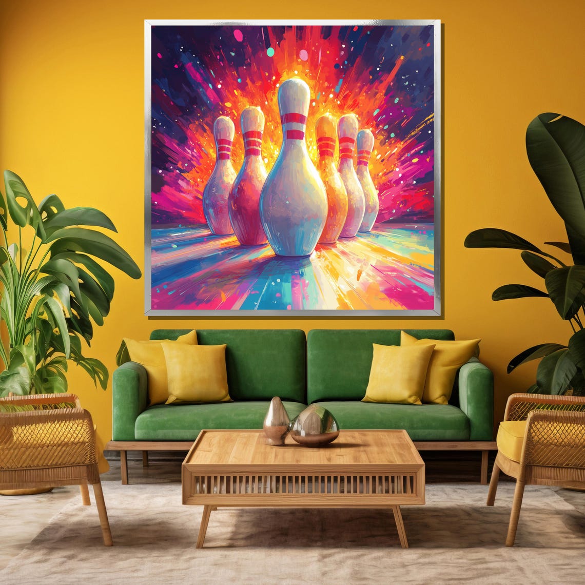Explosive Pop Art Bowling Pins in a Colorful Strike Party Poster - Image 3