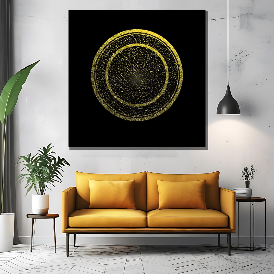 Minimalist Gold Circle Outline on Black Luxury Modern Art Poster - Image 2