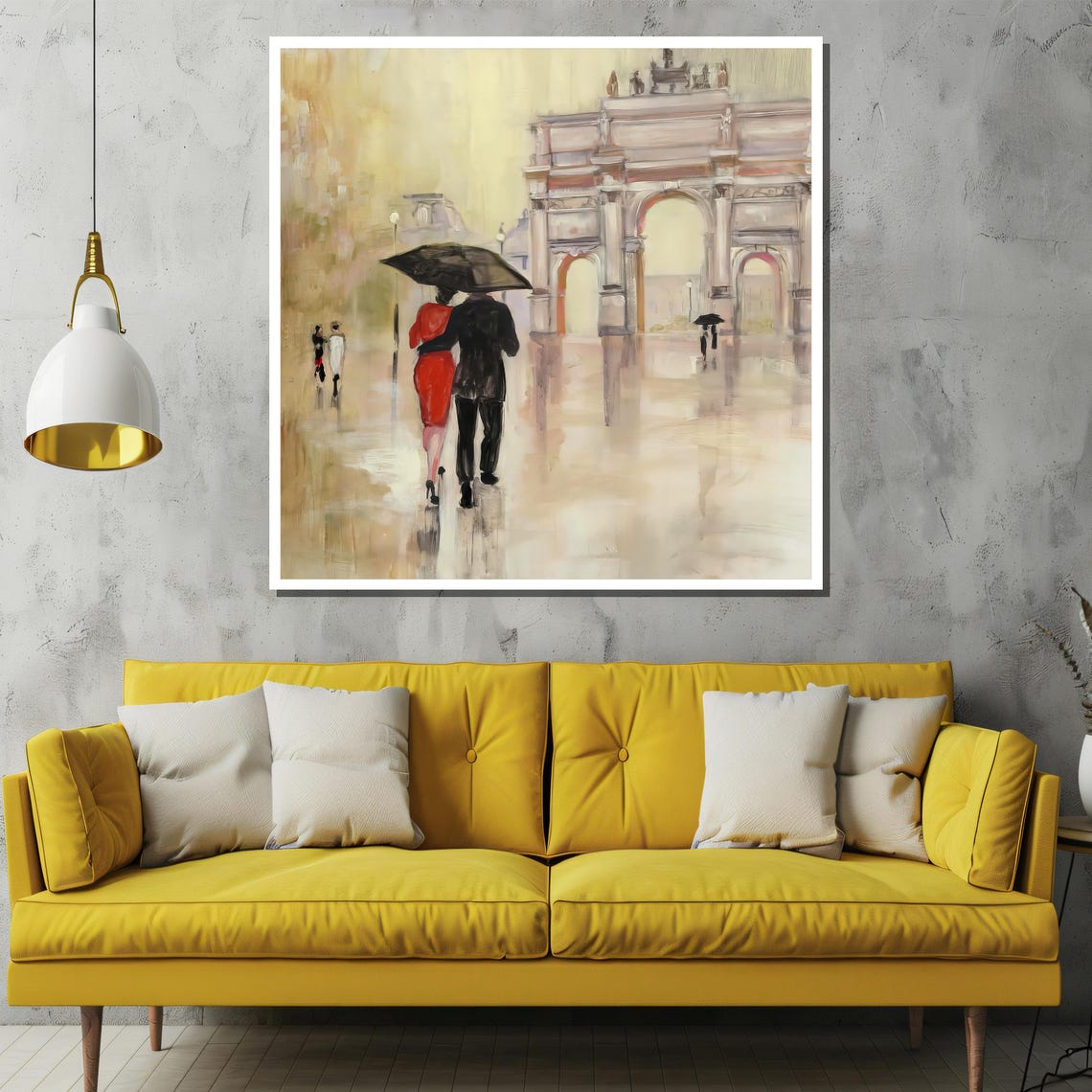Rainy Paris Arc De Triomphe Street With Couple Under Umbrella Poster - Image 2