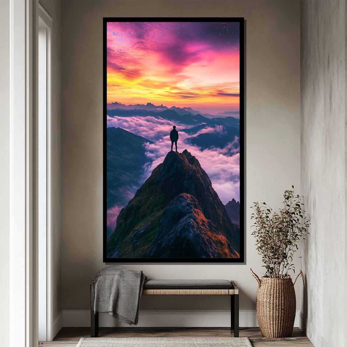 Futuristic Mountain Sunset Painting Vibrant Sky Art Print Dreamlike Landscape Wall Decor Adventure Explorer Artwork Nature Gift - Image 4