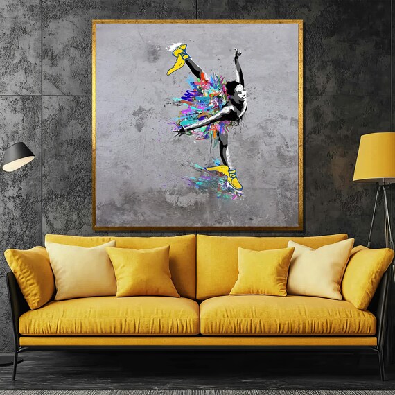 Leaping Dancer In Yellow Sneakers Paint Explosion Street Art Poster