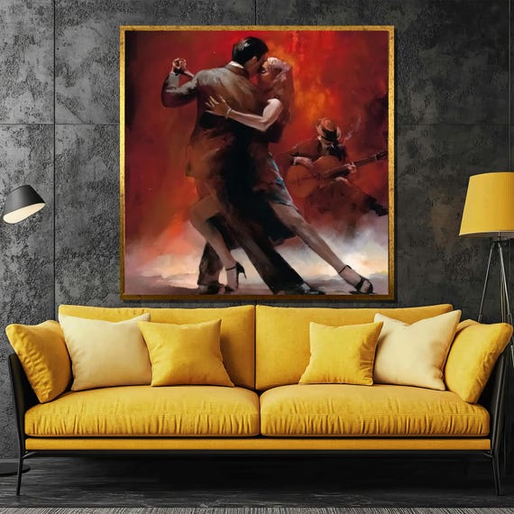 Passionate Tango Dance Painting Romantic Gift For Dancers And Elegant Home Decor With Fiery Red Accents