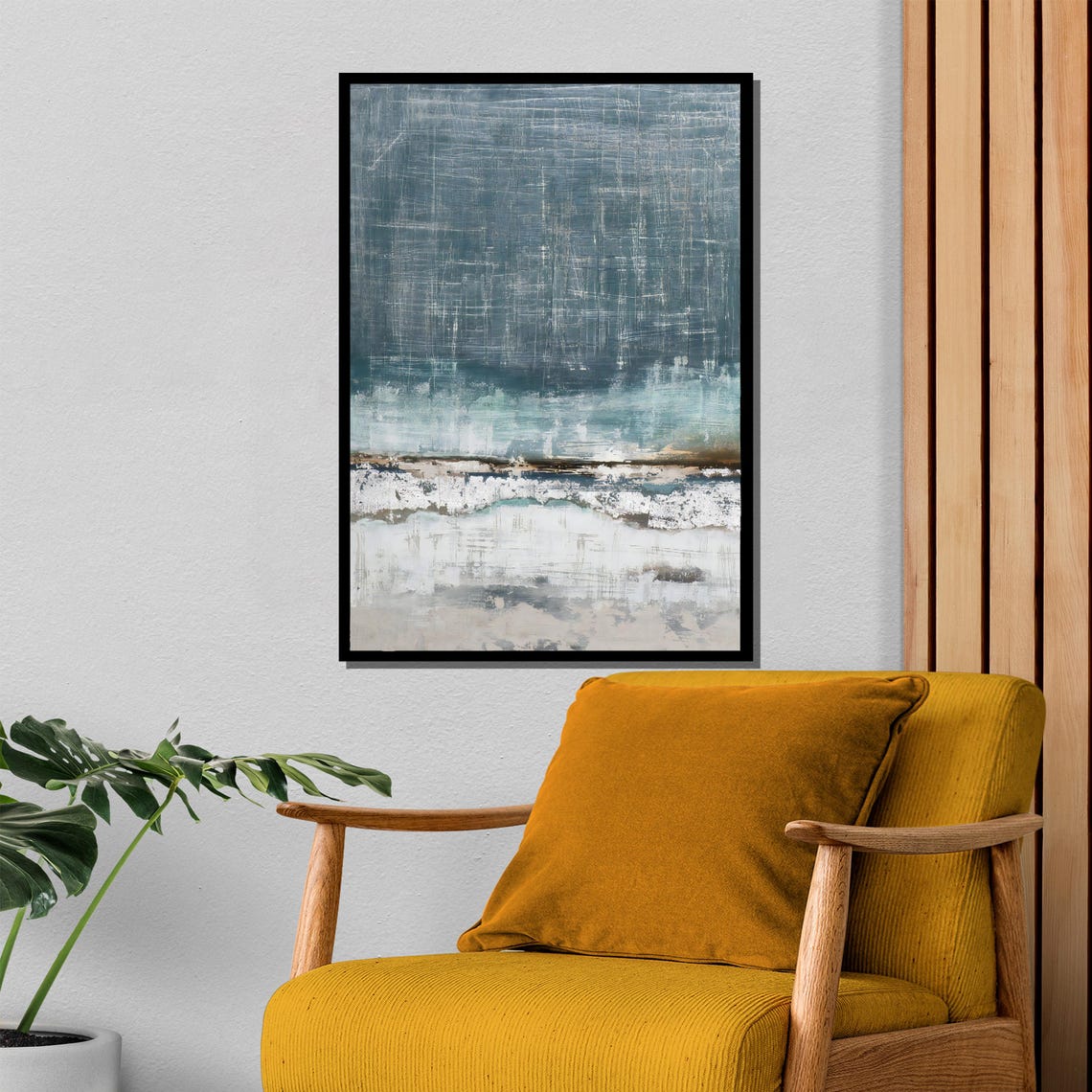 Textured Gray Blue Coastal Wave Abstract Scribble Modern Poster - Image 4