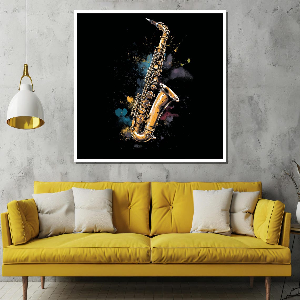 Golden Saxophone on Black With Colorful Paint Splash Art Poster - Image 2