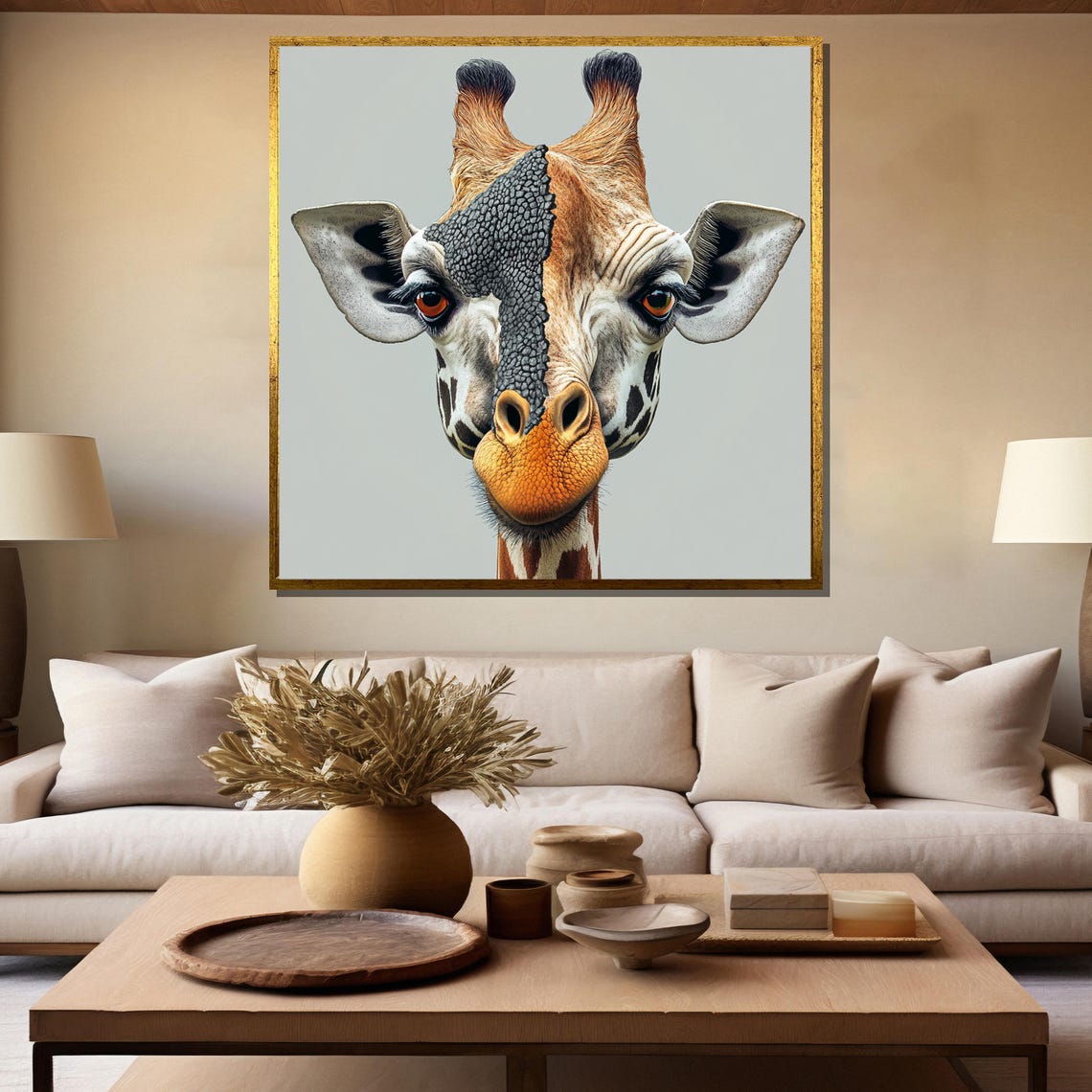 Split Soul Surreal Giraffe Hybrid Portrait Modern Fantasy Art Poster - Image 5