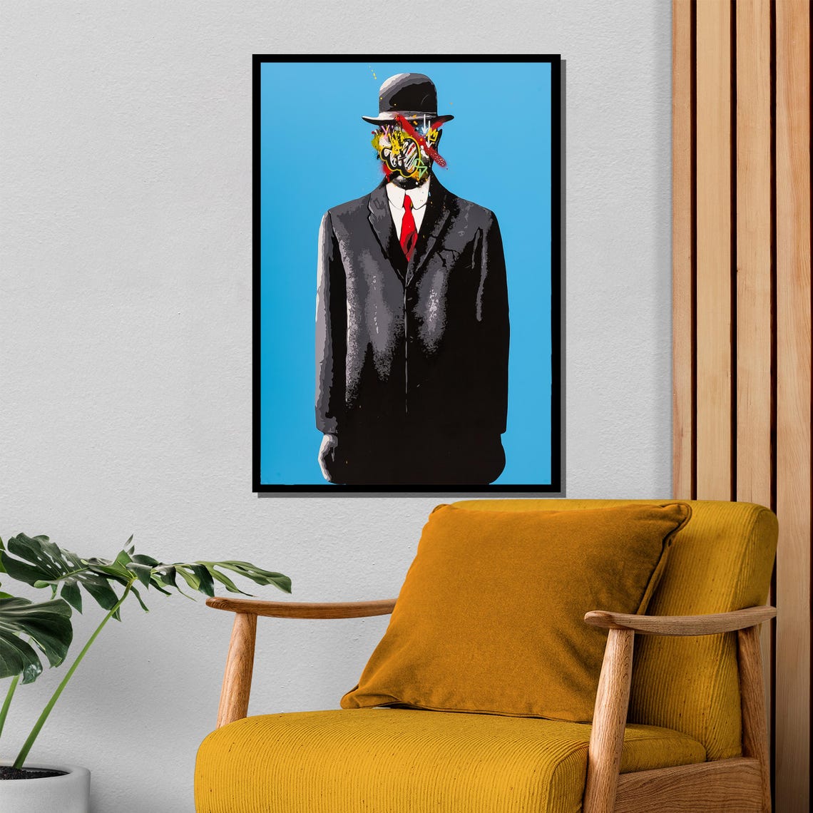 Magritte Inspired Bowler Hat Man Graffiti Face Surreal Poster - Image 4