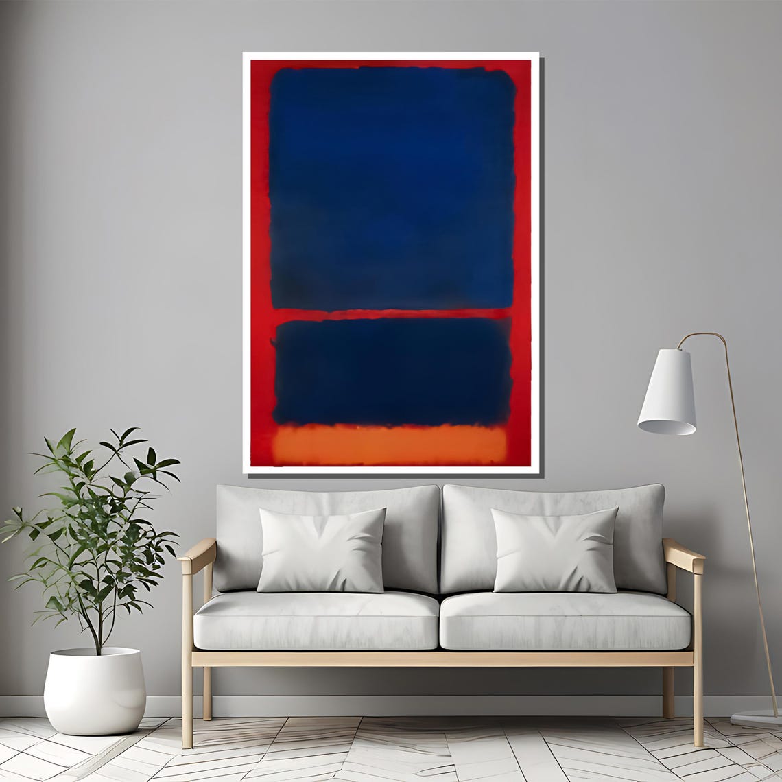 Rothko Style Deep Blue And Vibrant Red Color Field Abstract Poster - Image 2