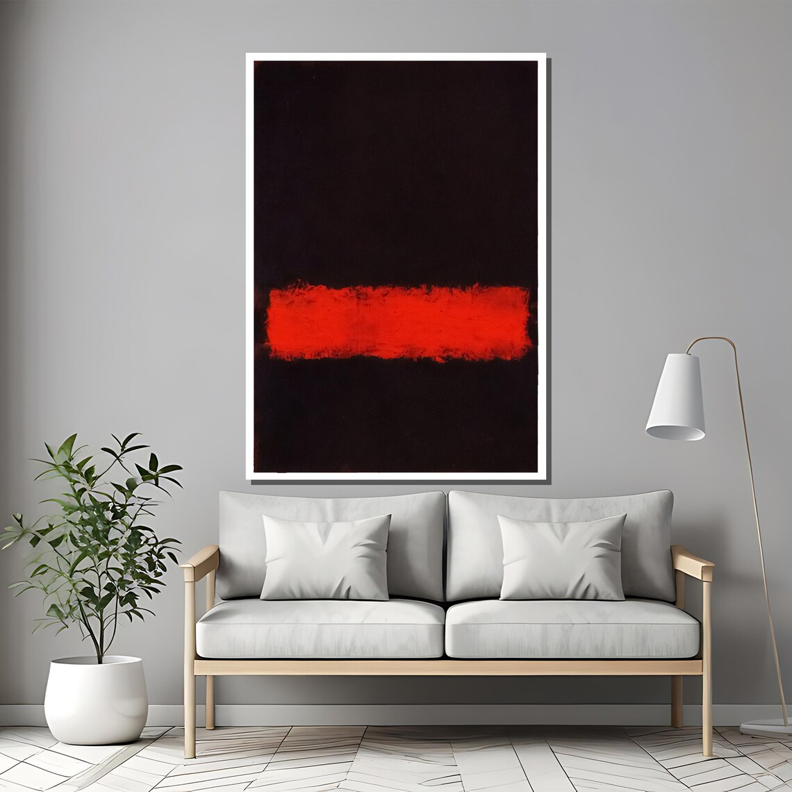 Mark Rothko Style Intense Red On Black Abstract Painting - Image 2