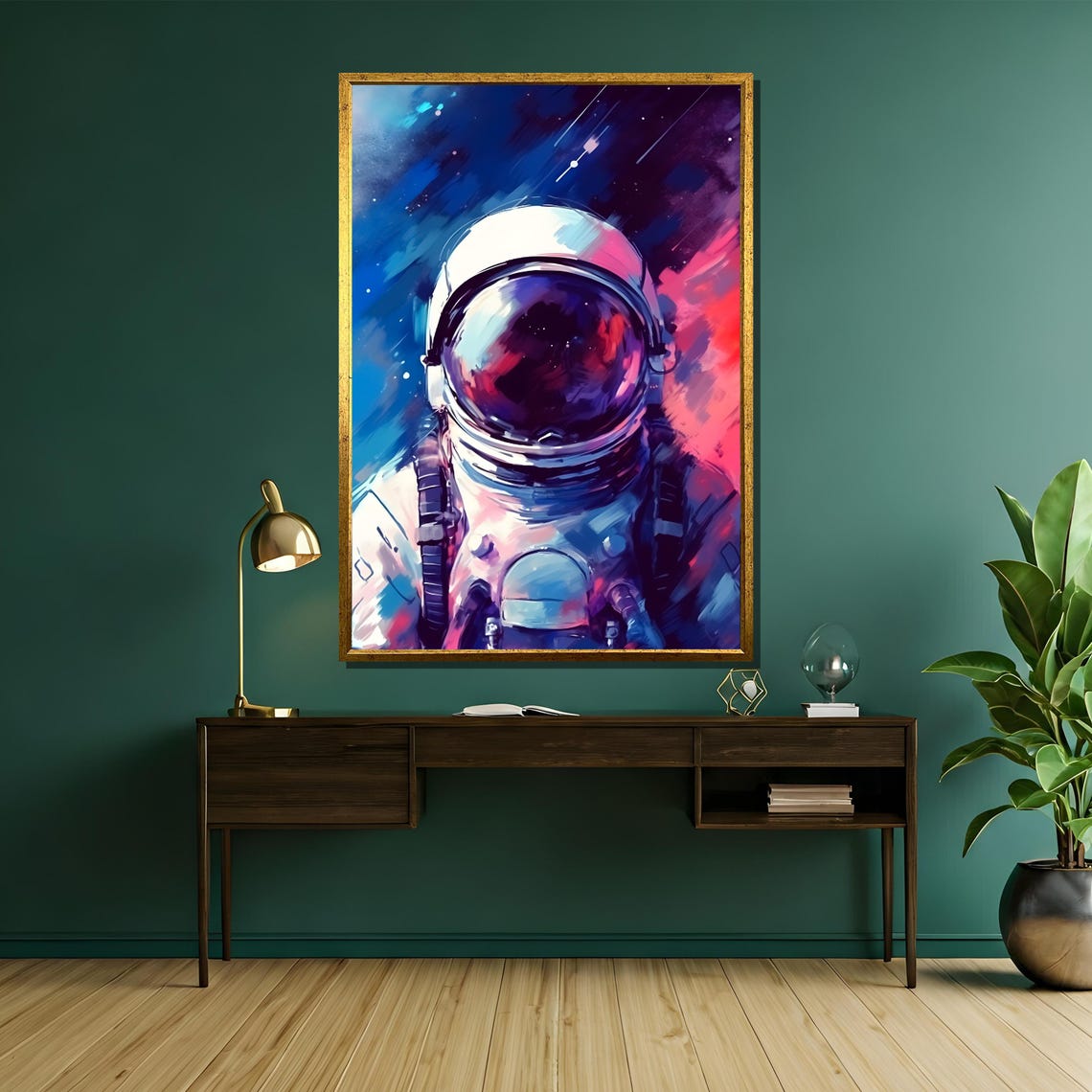 Astronaut Portrait In Cosmic Nebula Blue Pink Space Art Poster - Image 5