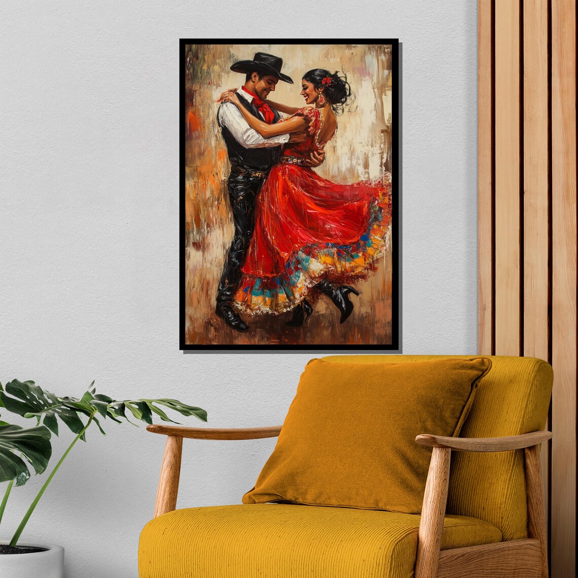 Mexican Couple Dancing Sombrero Red Dress Joyful Folk Art Poster - Image 4