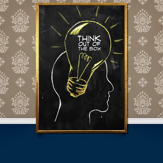 Think Out of the Box Quote with Light Bulb Chalkboard Poster