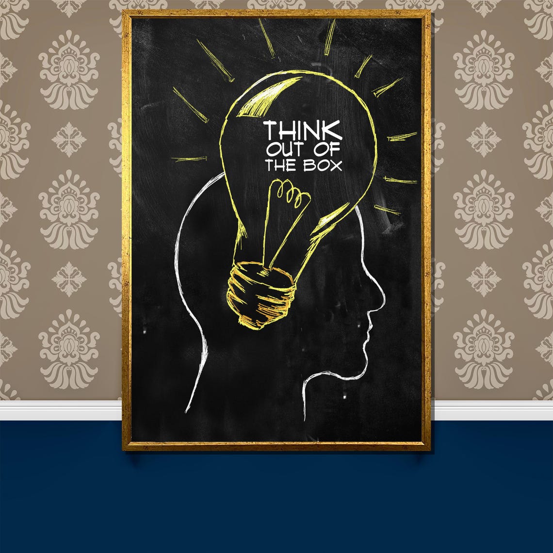 Think Out of the Box Quote with Light Bulb Chalkboard Poster