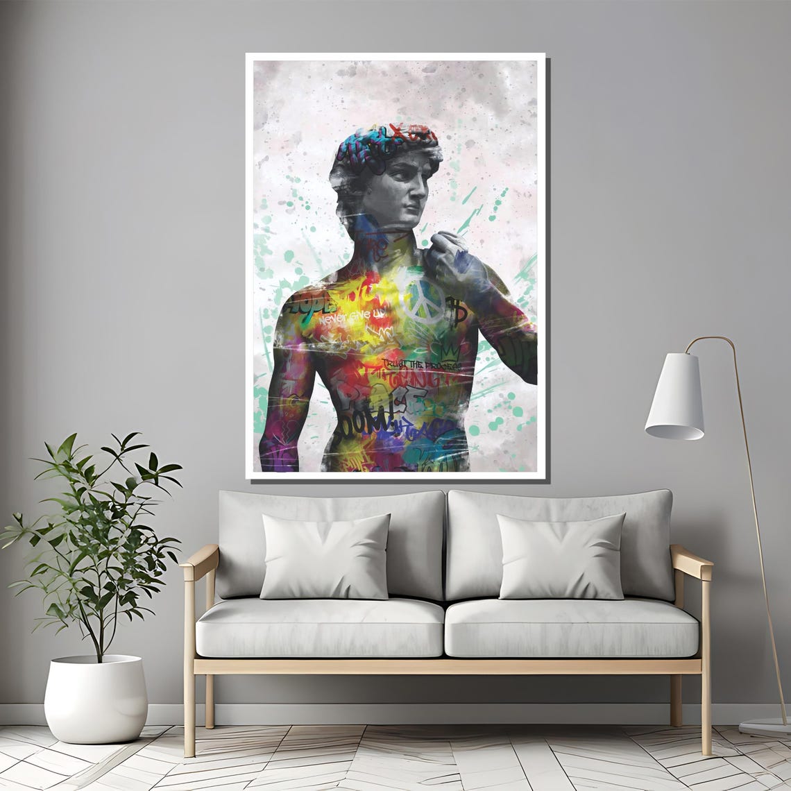 David Statue Colorful Graffiti Never Give Up Inspirational Poster - Image 2