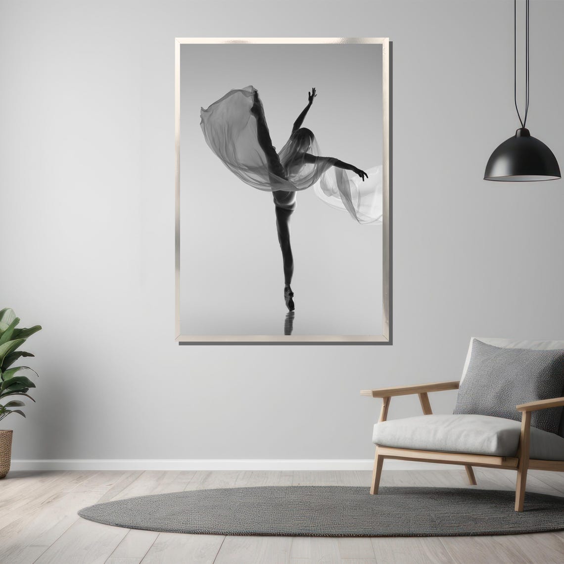Black And White Ballerina With Sheer Veil Mid Jump Art Poster - Image 3