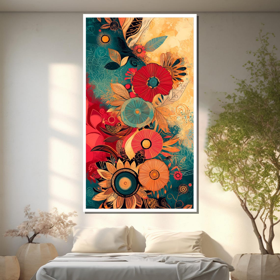 Vibrant Boho Floral Bouquet Abstract Botanical Painting Art Poster - Image 2