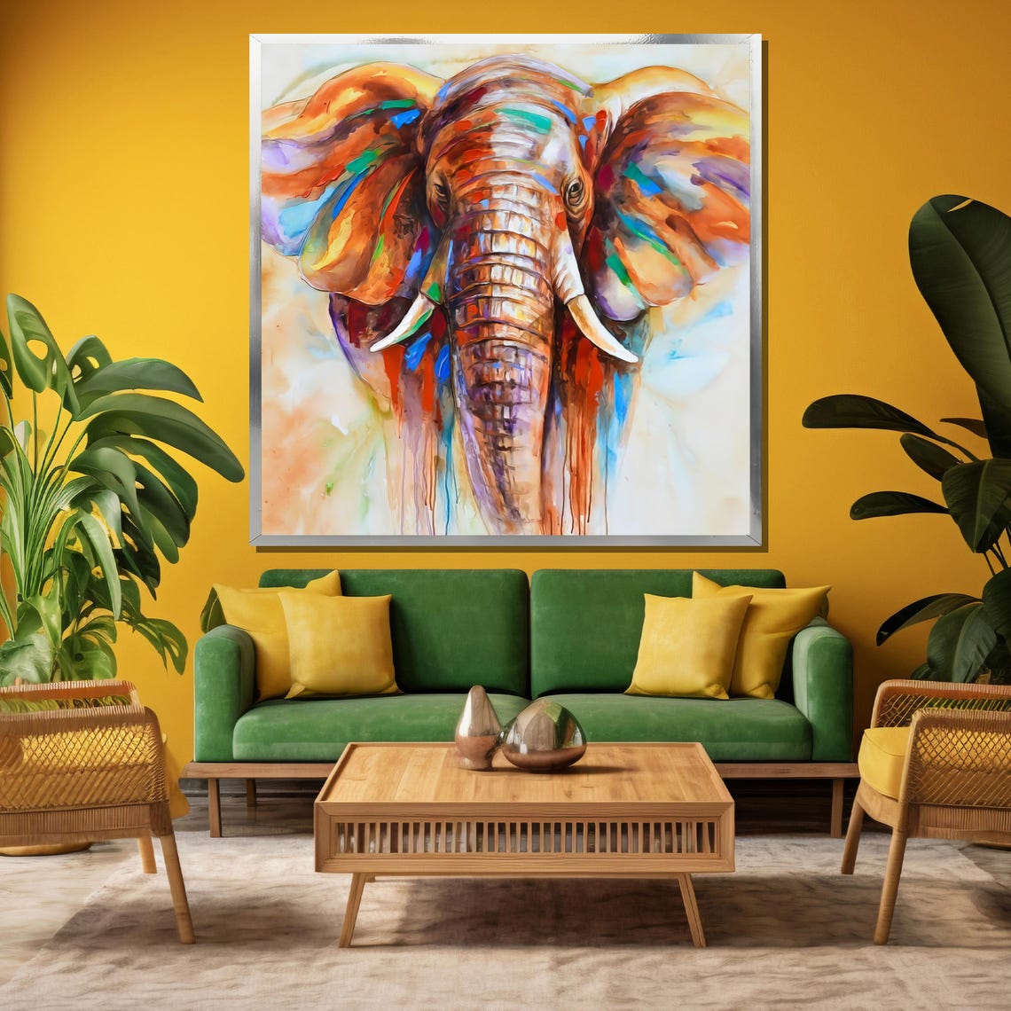 Vibrant Colorful Abstract Elephant Face with Paint Drips Art Poster - Image 3