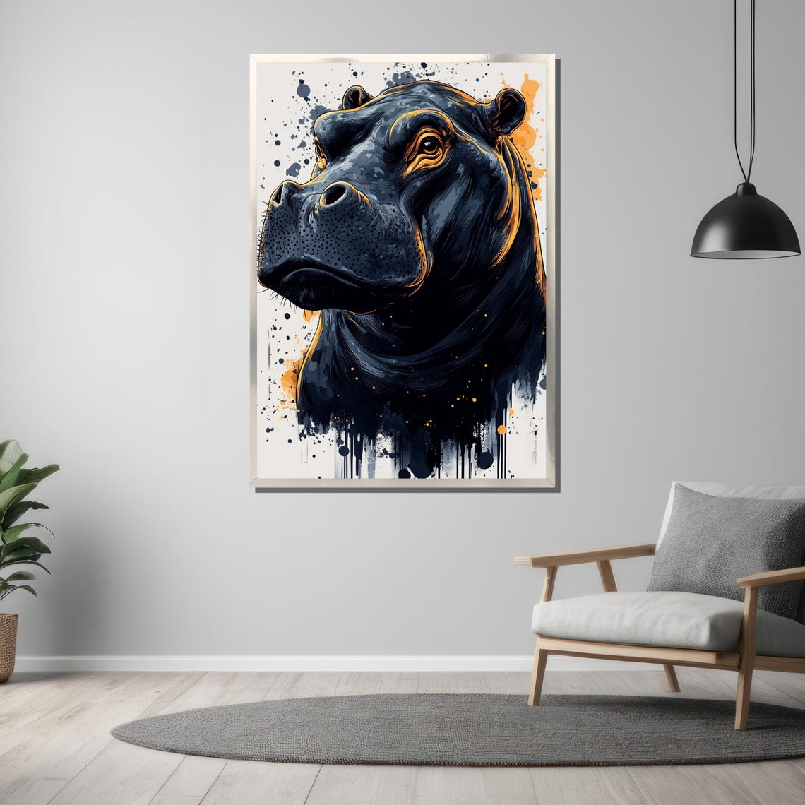 Hippo Painting Bold Wildlife Art Abstract Animal Wall Decor Modern Ink Splash Artwork Gift For Nature Lovers - Image 3