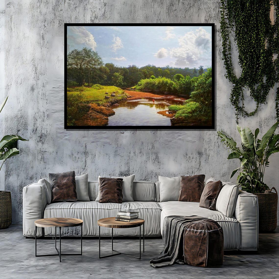 Tranquil River Landscape Painting Serene Greenery And Reflections Perfect Nature Inspired Gift For Home Decor - Image 4