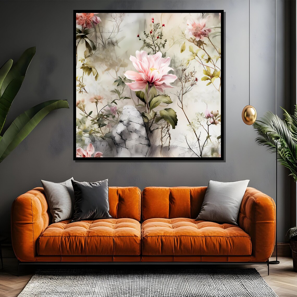 Delicate Pink Dahlia On Marble Watercolor Botanical Art Poster - Image 4