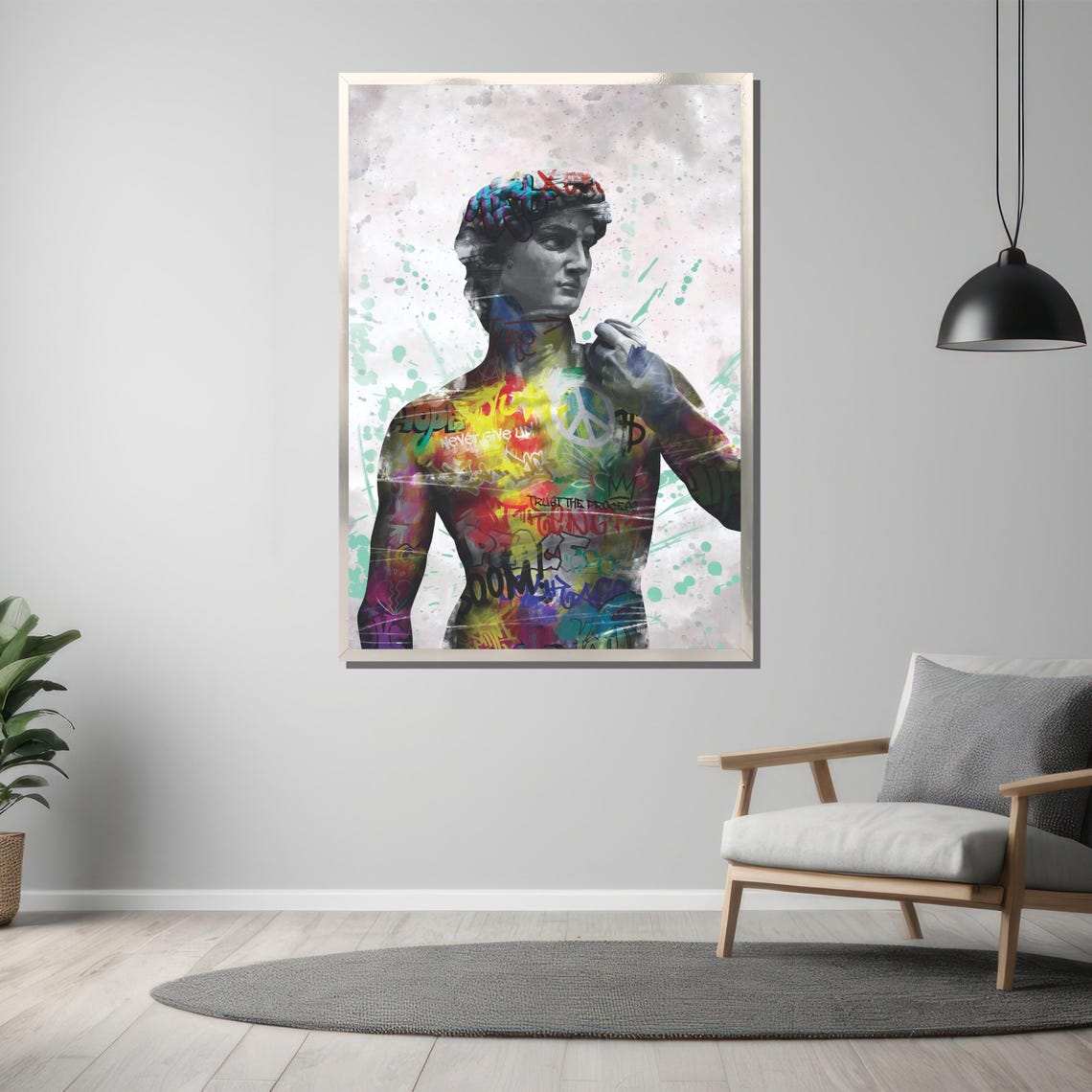 David Statue Colorful Graffiti Never Give Up Inspirational Poster - Image 3
