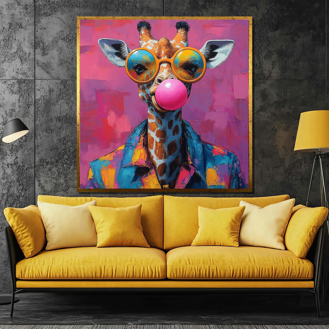 Colorful Giraffe Pop Art Bubble Gum Art Print