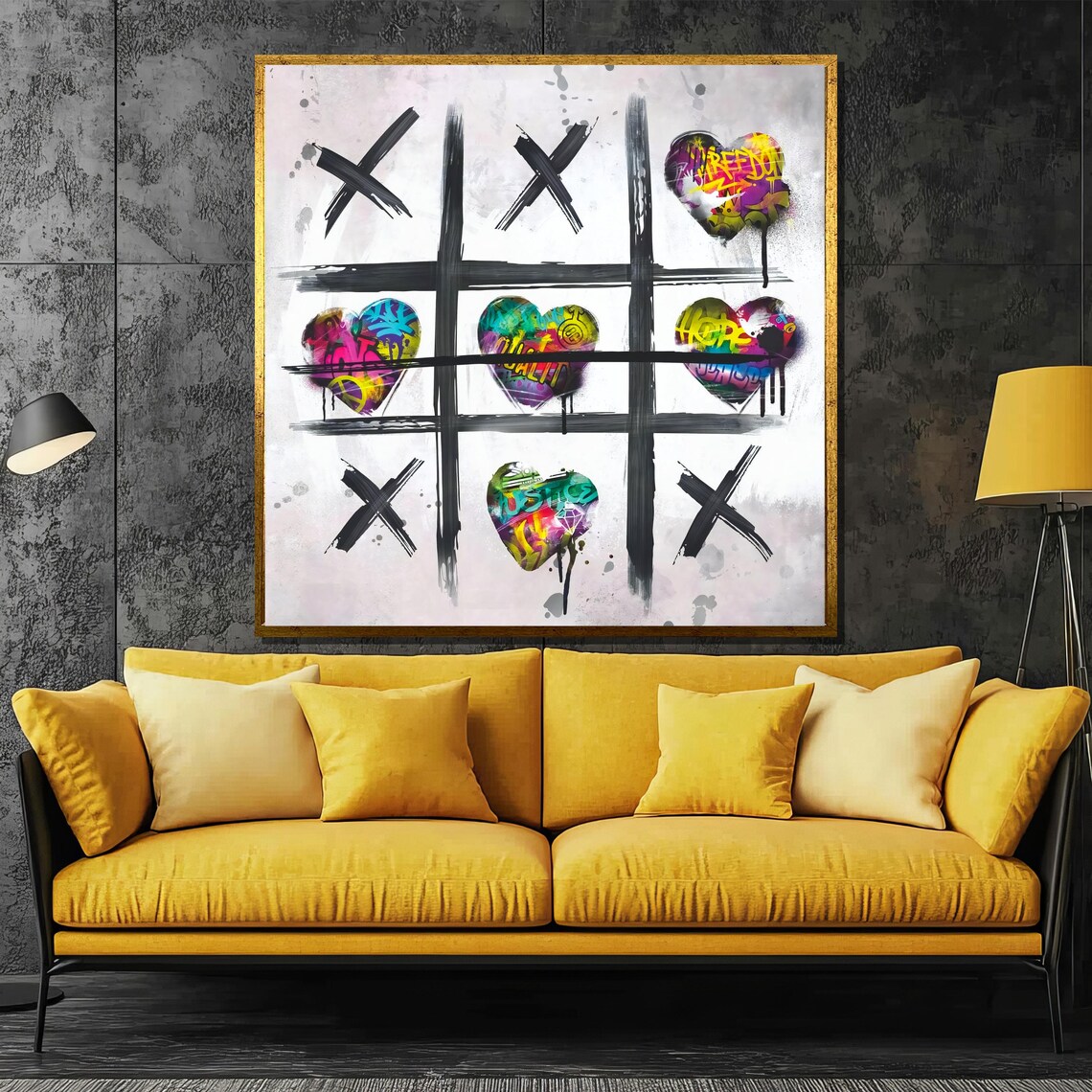Graffiti Hearts Tic Tac Toe Urban Street Art Game Room Poster