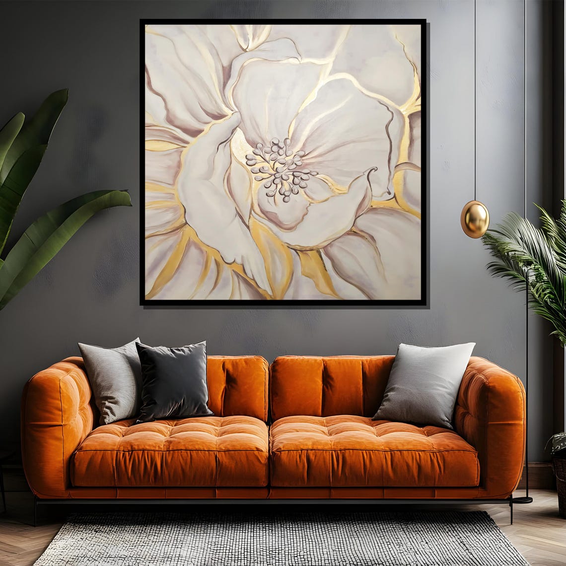 Cream Flower with a Golden Swirl Center Abstract Painting Poster - Image 4
