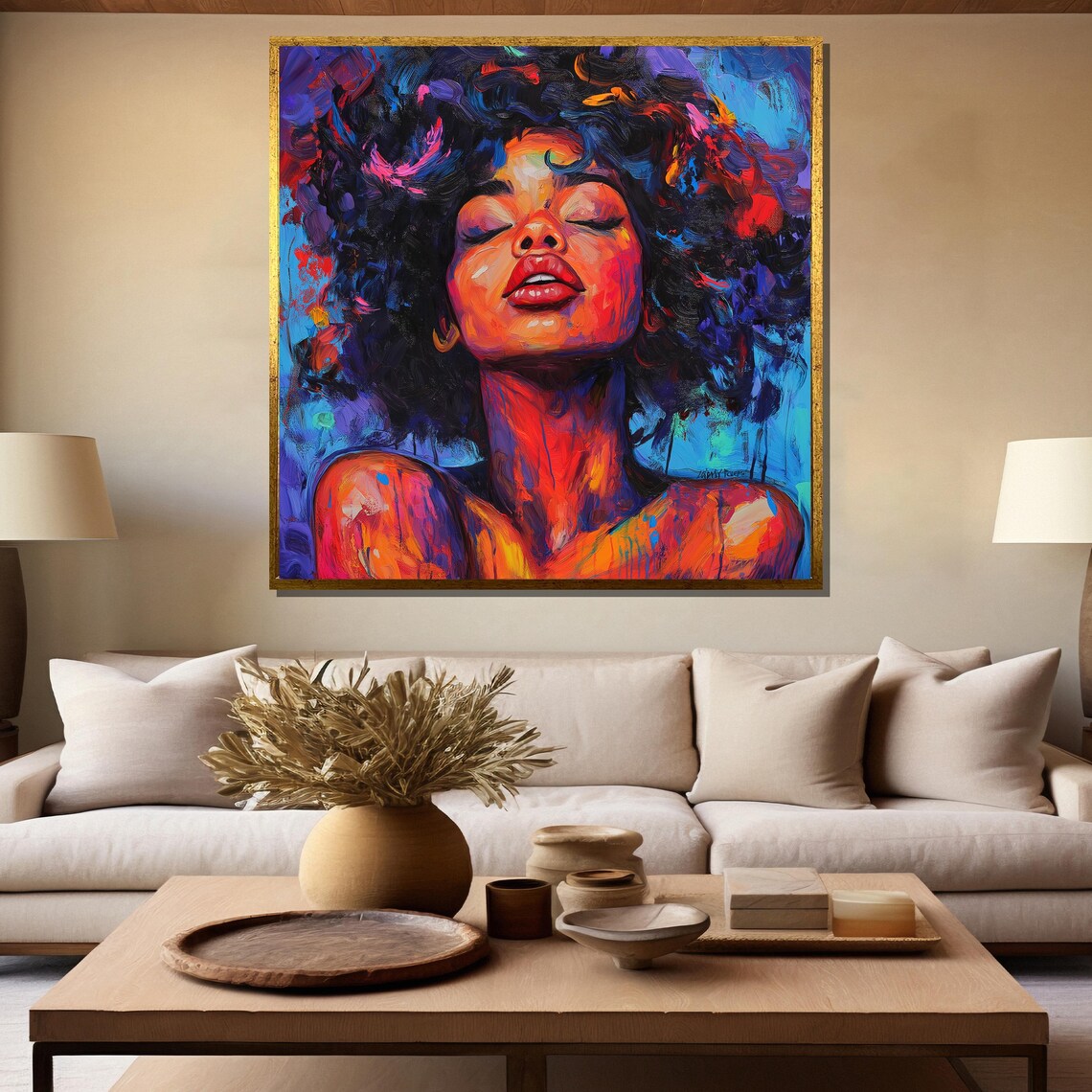 Colorful Expressionist Portrait of Afro Woman Art Wall Poster - Image 5