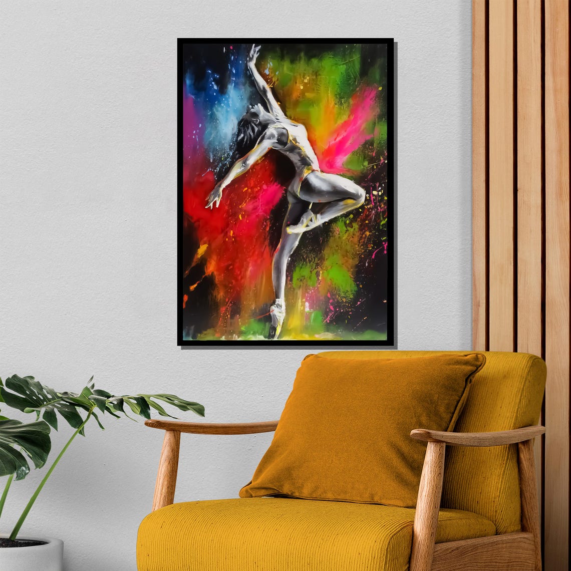 Leaping Dancer in Vivid Neon Color Splash Abstract Ballet Art Poster - Image 4