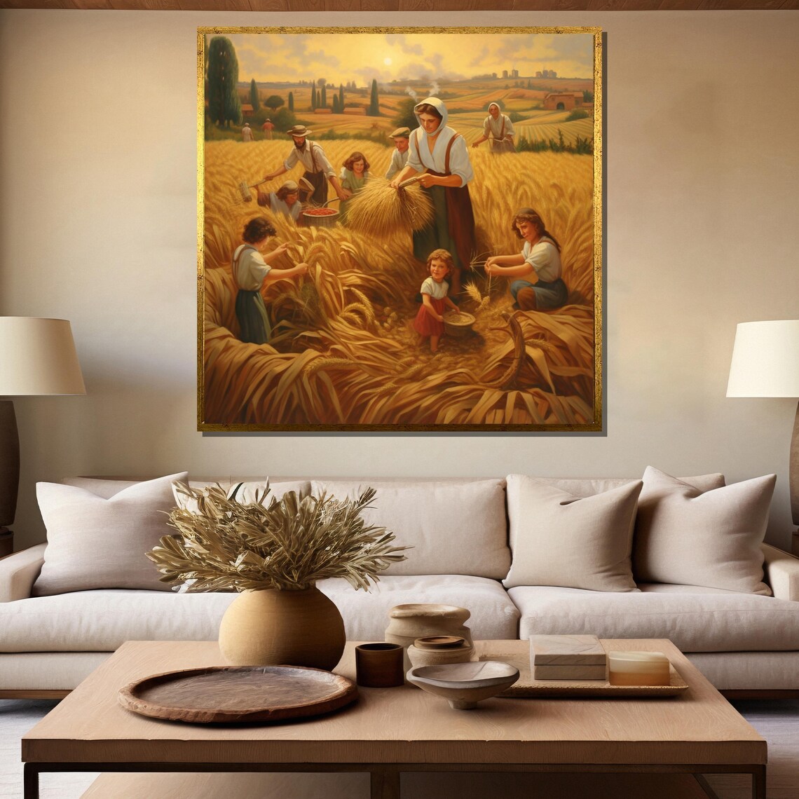 Golden Wheat Harvest Scene Rustic Farm Life Painting Country Poster - Image 5