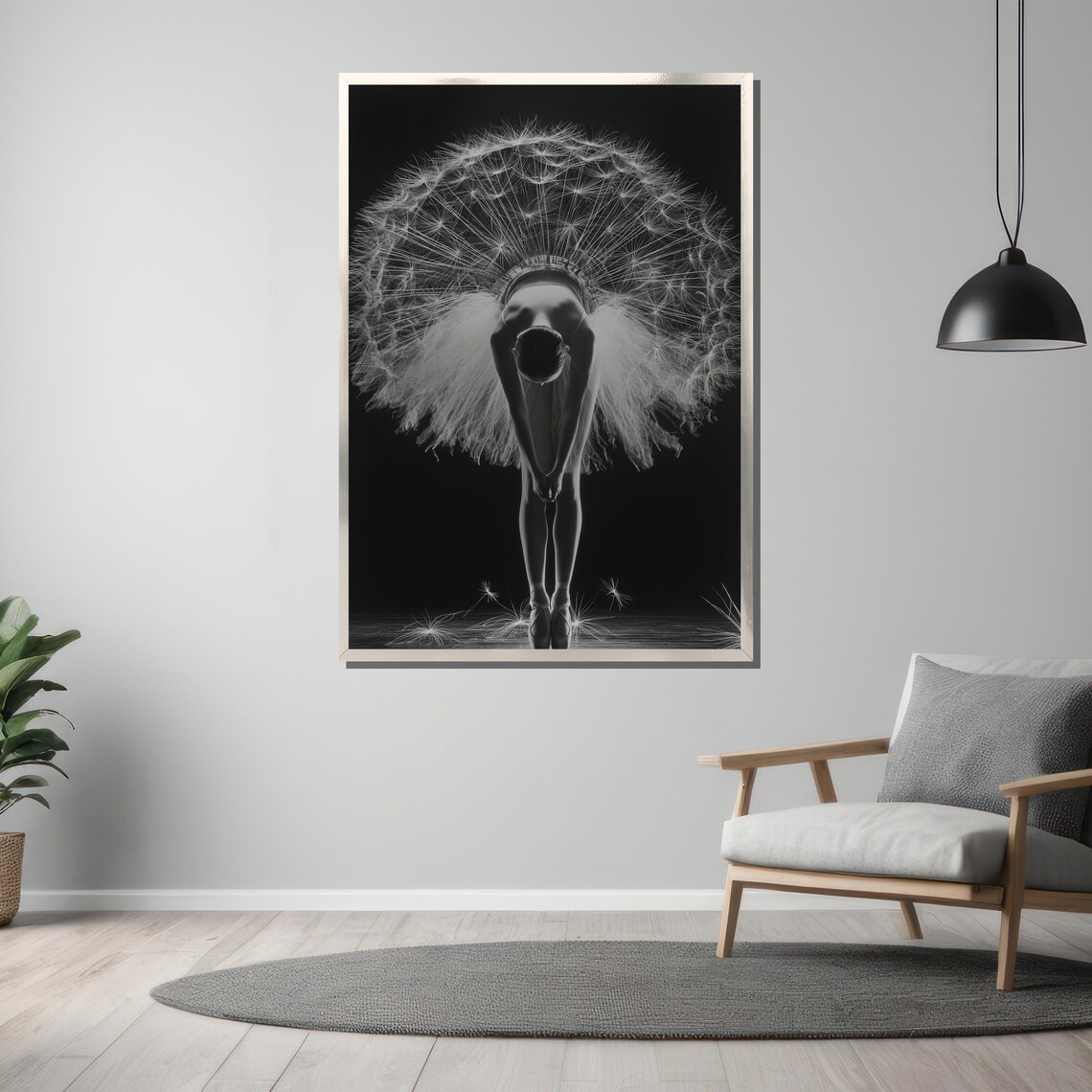 Bowing Ballerina With Dandelion Seed Halo Elegant Black Art Poster - Image 3