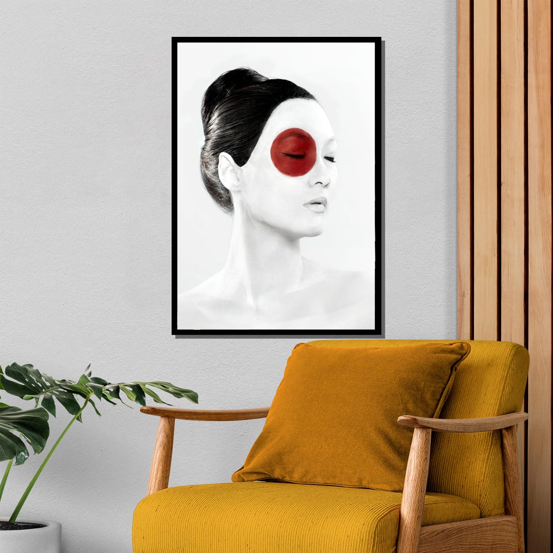Minimalist Black And White Portrait Red Circle Eye Closed Poster - Image 4