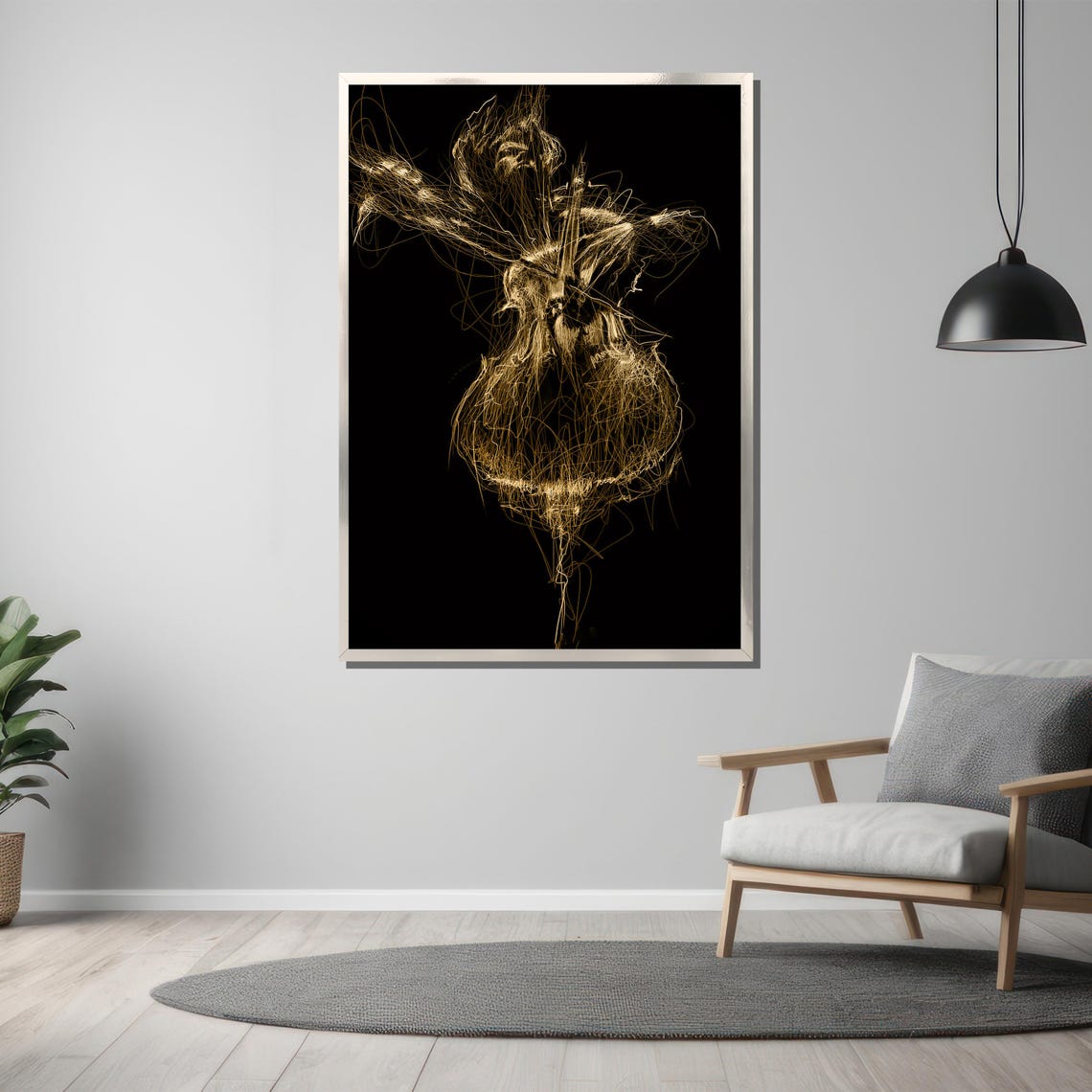 Golden Line Art Dancer on Black Scribble Sketch Dance Poster - Image 3