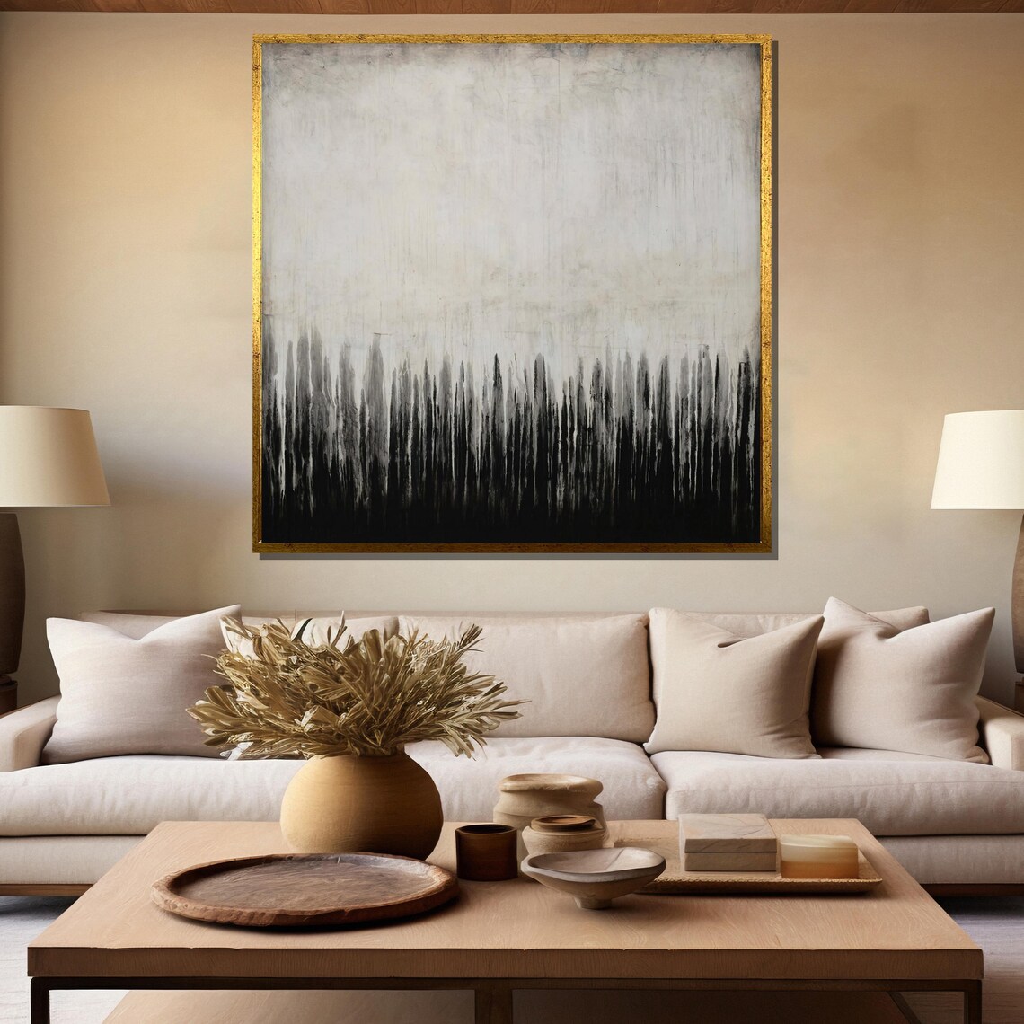 Black and White Vertical Drip Streaks Minimalist Abstract Poster