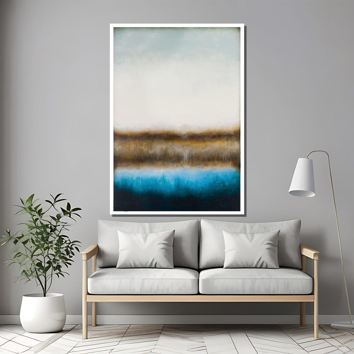Deep Teal and Bronze Abstract Horizon Tranquil Seascape Poster - Image 2