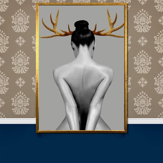 Surreal Antler Woman Painting Bold And Unique Art Gift For Modern Home Decor And Art Enthusiasts