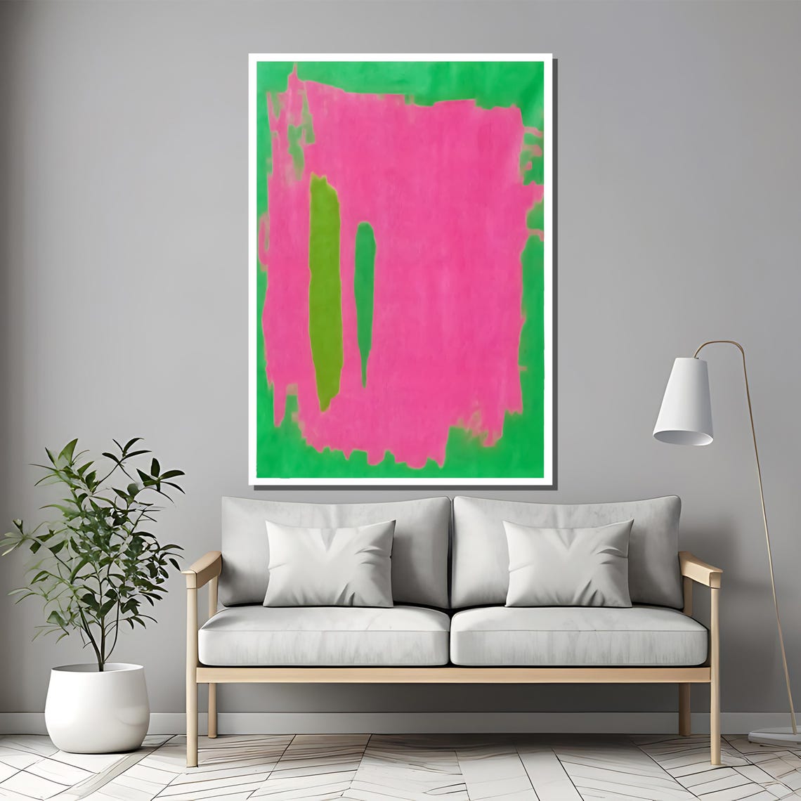 Hot Pink and Green Abstract Color Field Bold Modern Art Poster - Image 2