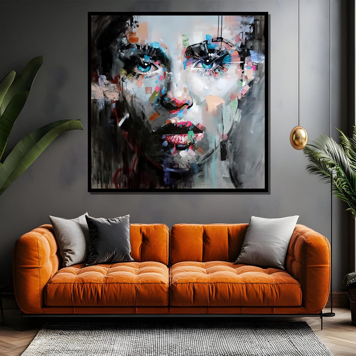 Fragmented Abstract Woman Face in Blue and Red Impasto Poster - Image 4