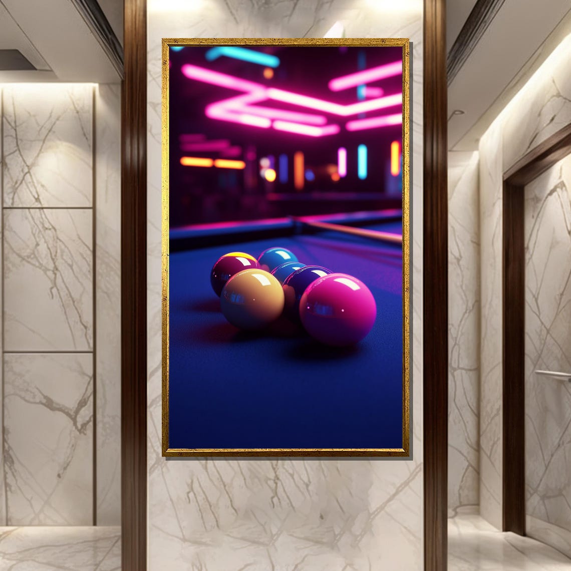 Pink Neon Nights Pool Table With Racked Balls Retro Billiards Poster