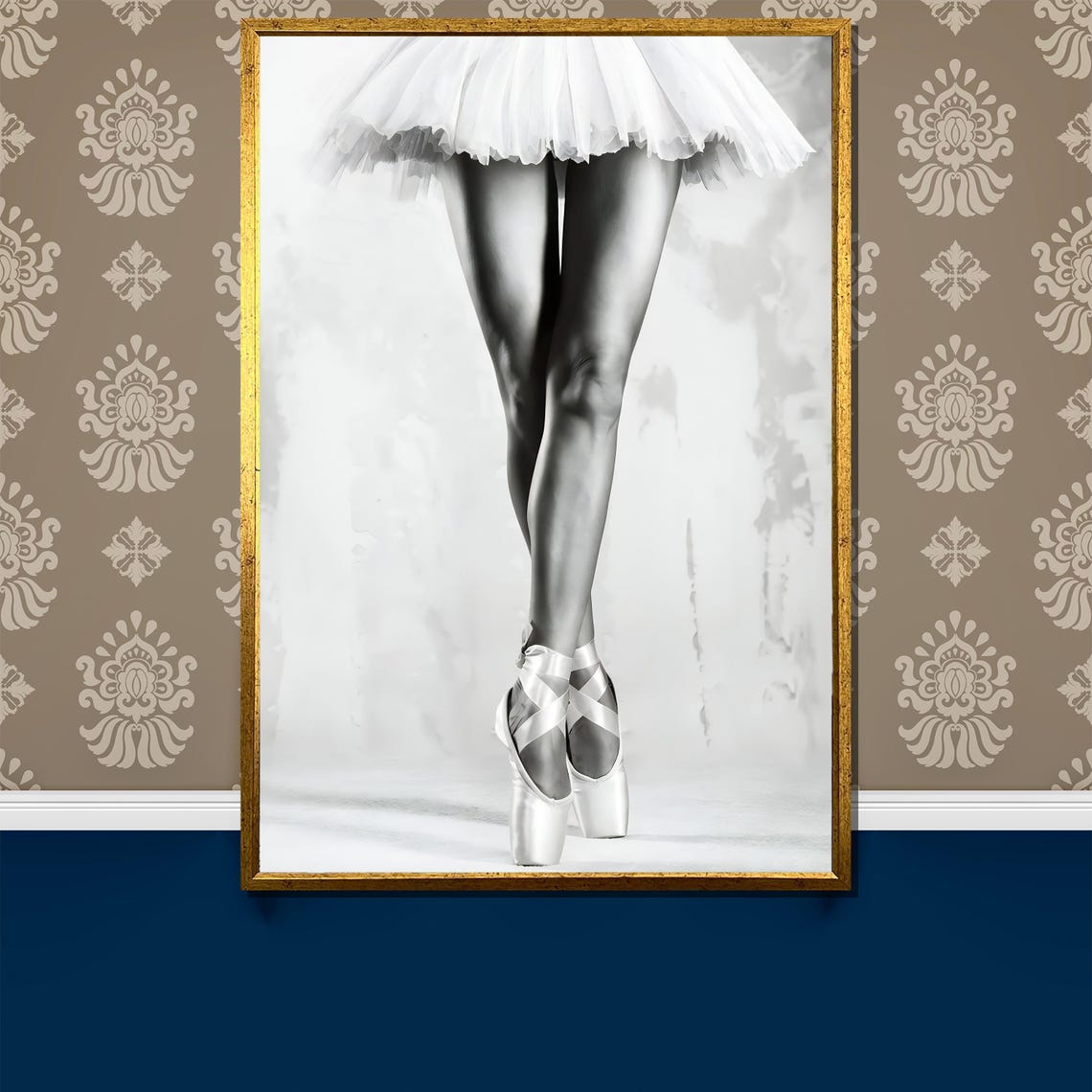 Ballerina Legs En Pointe in White Satin Shoes Black Art Poster