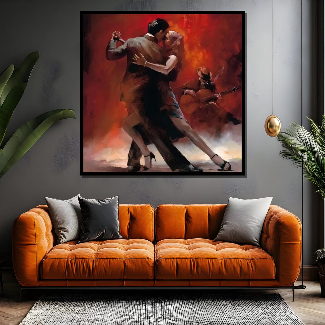 Romantic Tango Couple Dancing with Guitarist in Red Glow Poster - Image 4