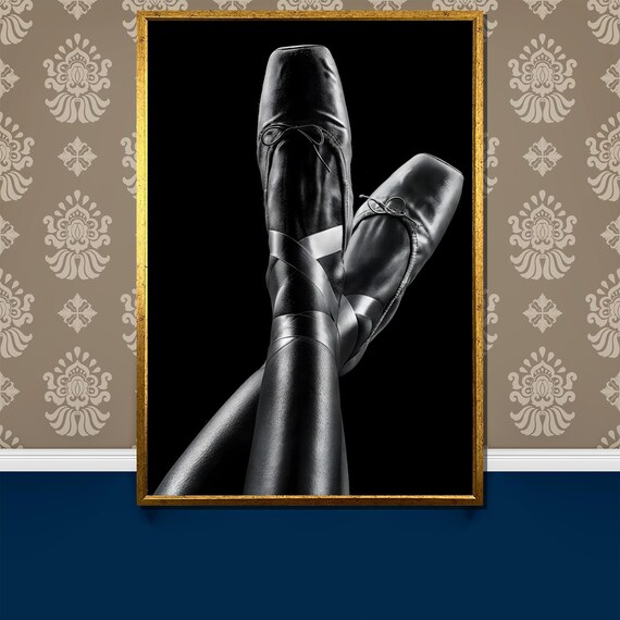 Elegant Black Pointe Shoes Close-Up Minimalist Ballet Photo Poster