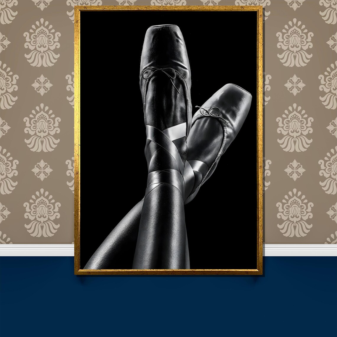 Elegant Black Pointe Shoes Close-Up Minimalist Ballet Photo Poster