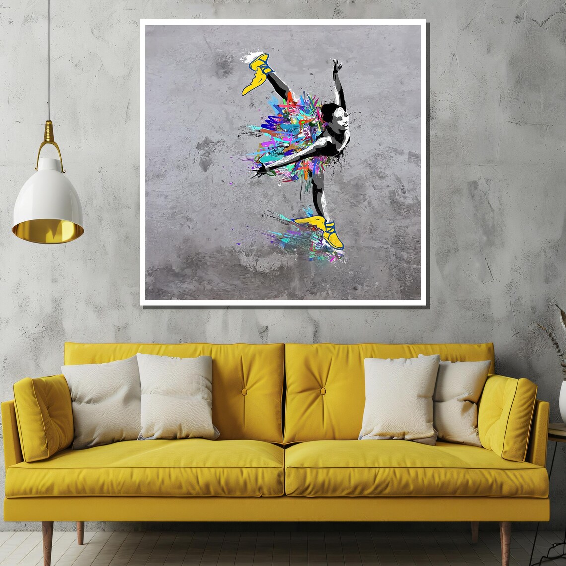 Leaping Dancer In Yellow Sneakers Paint Explosion Street Art Poster - Image 2