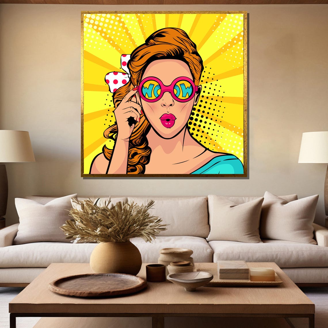 Pop Art Woman Wow Sunglasses Retro Yellow Comic Style Poster - Image 5