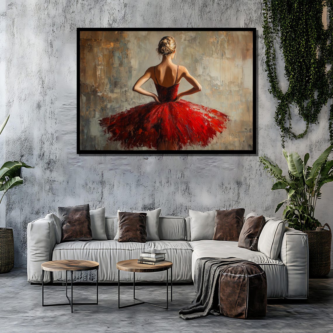 Red Ballerina Seen From Back Crimson Tutu Oil Painting Poster - Image 4